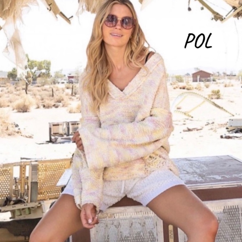 New! Sale 🔥POL Soft Beautiful Confetti Color V Neck Distressed Sweater